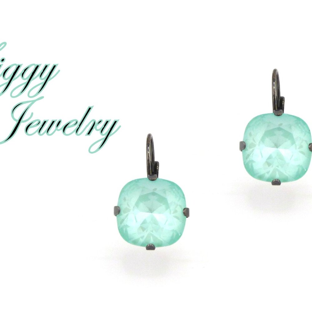 Soft Mint Ignite Cushion Cut Crystal Earrings made with Genuine Austrian Crystal